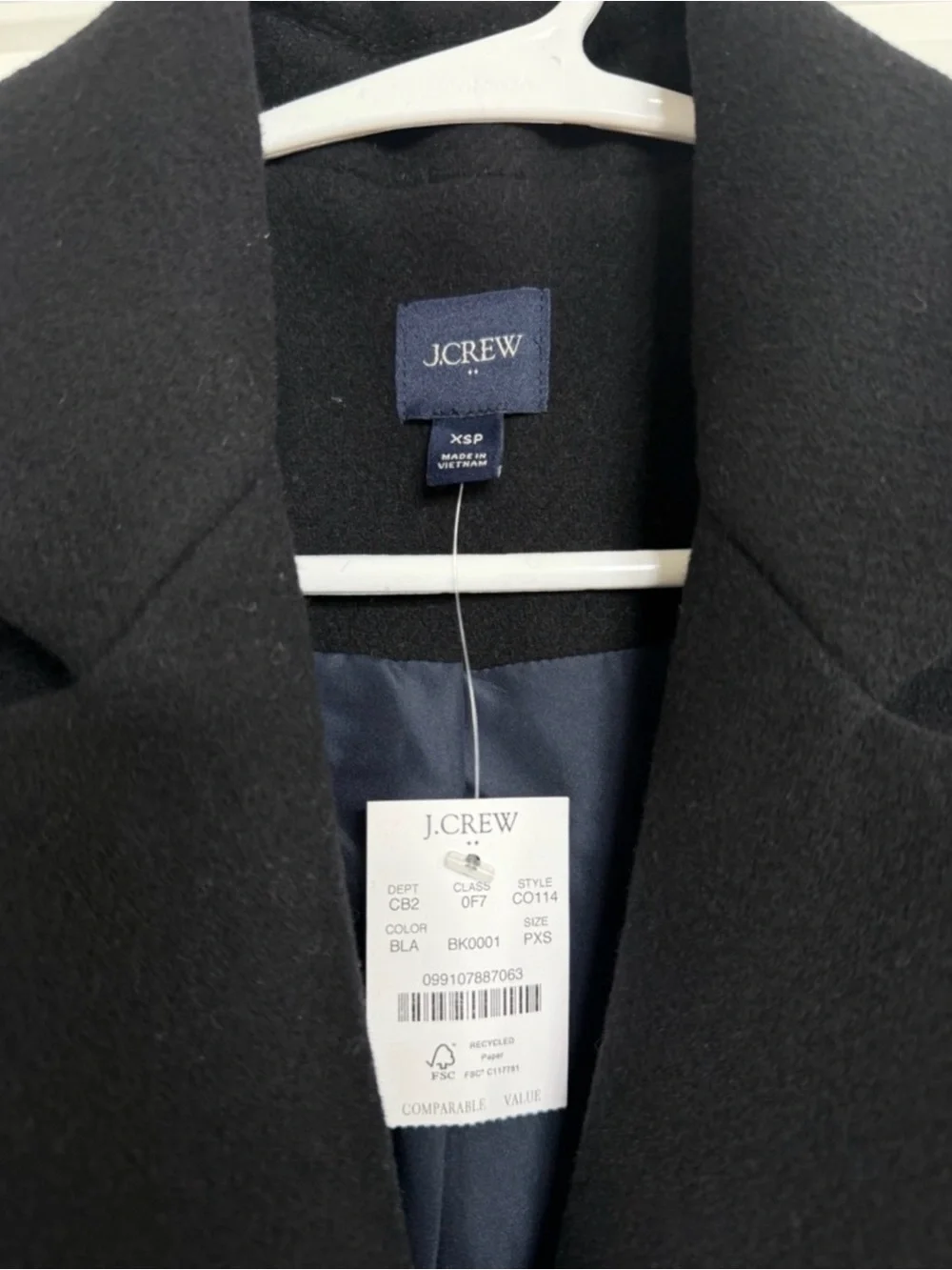 J.Crew Factory Black Wool Blend Topcoat Petite XS Classic Coat - Picture 2 of 8